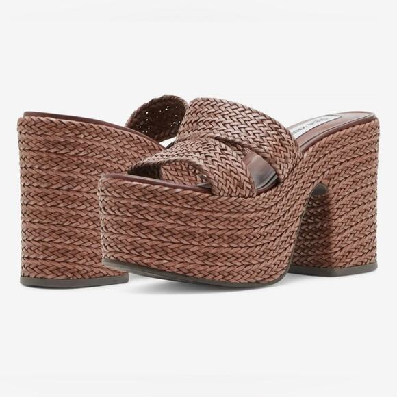 Steve Madden Gianni Woven Platform Brown Sandals Size 9 - Picture 1 of 5